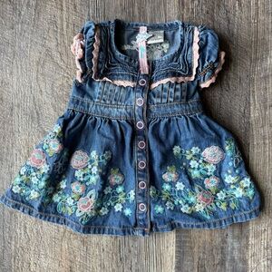 Guess Baby Embroidered Denim Dress Floral 0-3 Months Cottagecore